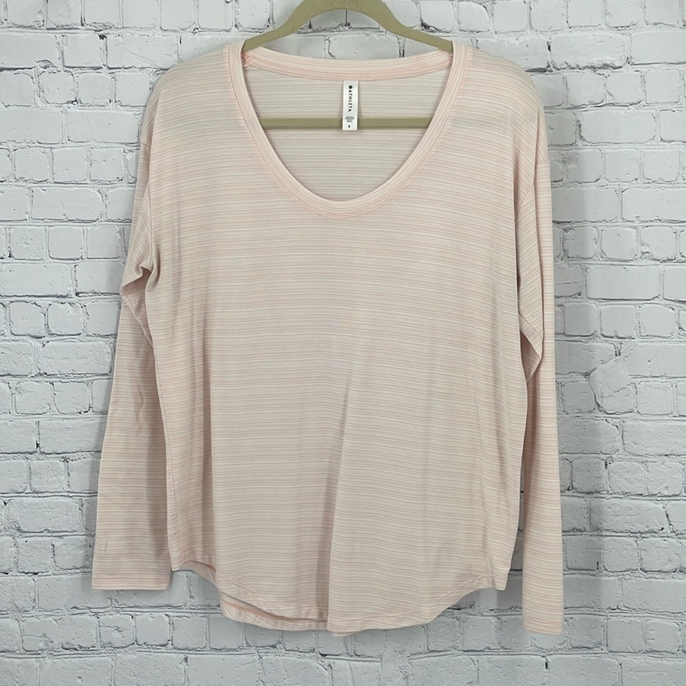 Athleta Pale Baby Pink Long Sleeve Super Soft Cozy Modal Workout Casual Shirt S